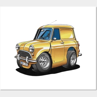 Cartoon drawings of Morris Mini 1000 van Posters and Art